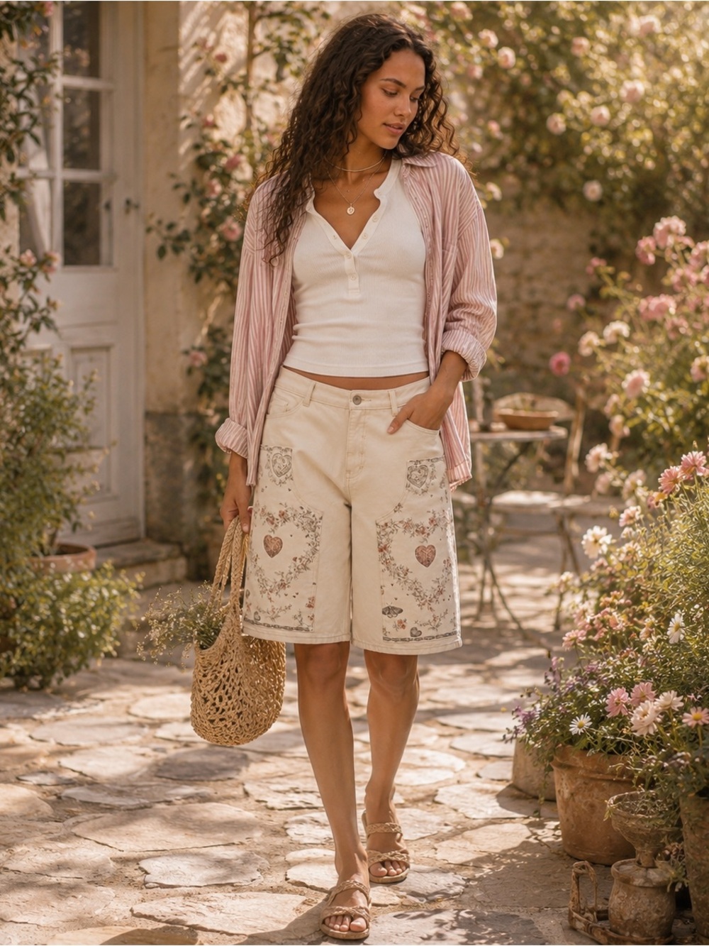 Anthropologie Pilcro Love Patchwork Bermuda Shorts NWT Size 26 Ivory